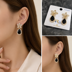 Gold Plated Teardrop Stone Earrings | Black, Red &
