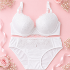 LIGHTLY PADDED WIRED FANCY BRA WITH MATCHING PANTY-WHITE