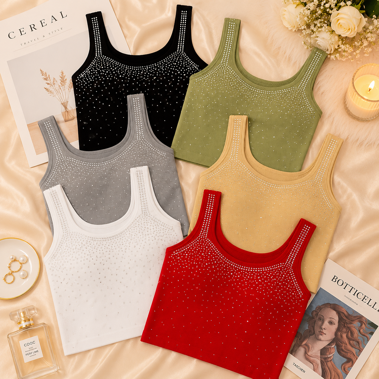 Wide Straps Stone Shimmer Tank Top