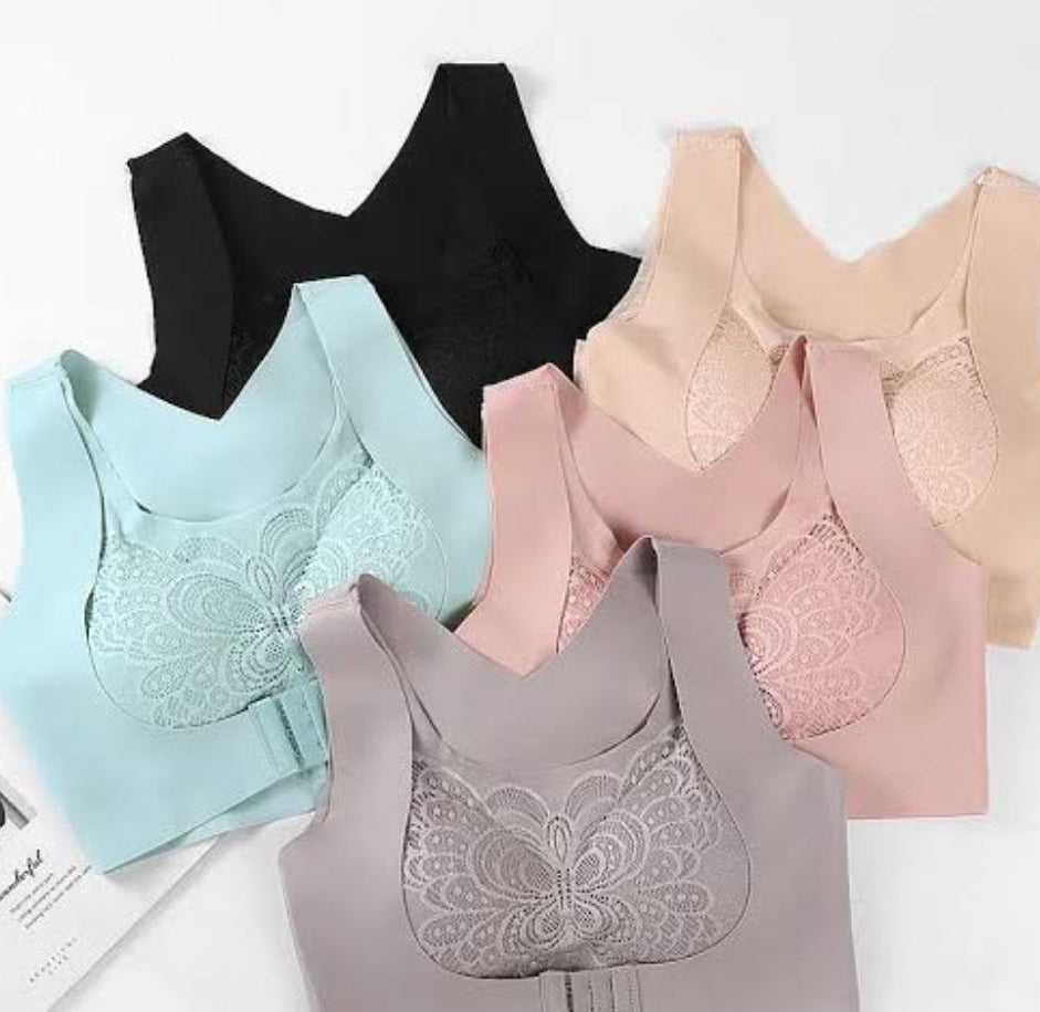 Front Open Seamless Bra for Women – Soft Lace Comfort Support Bra