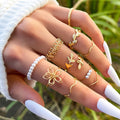 🌸 Flower & Leaf Plated – Ring Set Of 10