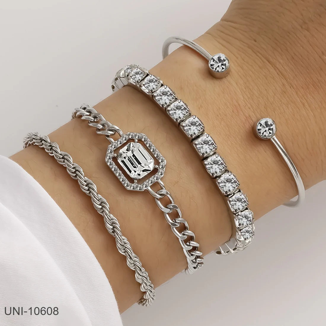 Diamond & Silver Chain - Bracelet Set of 4 5 2