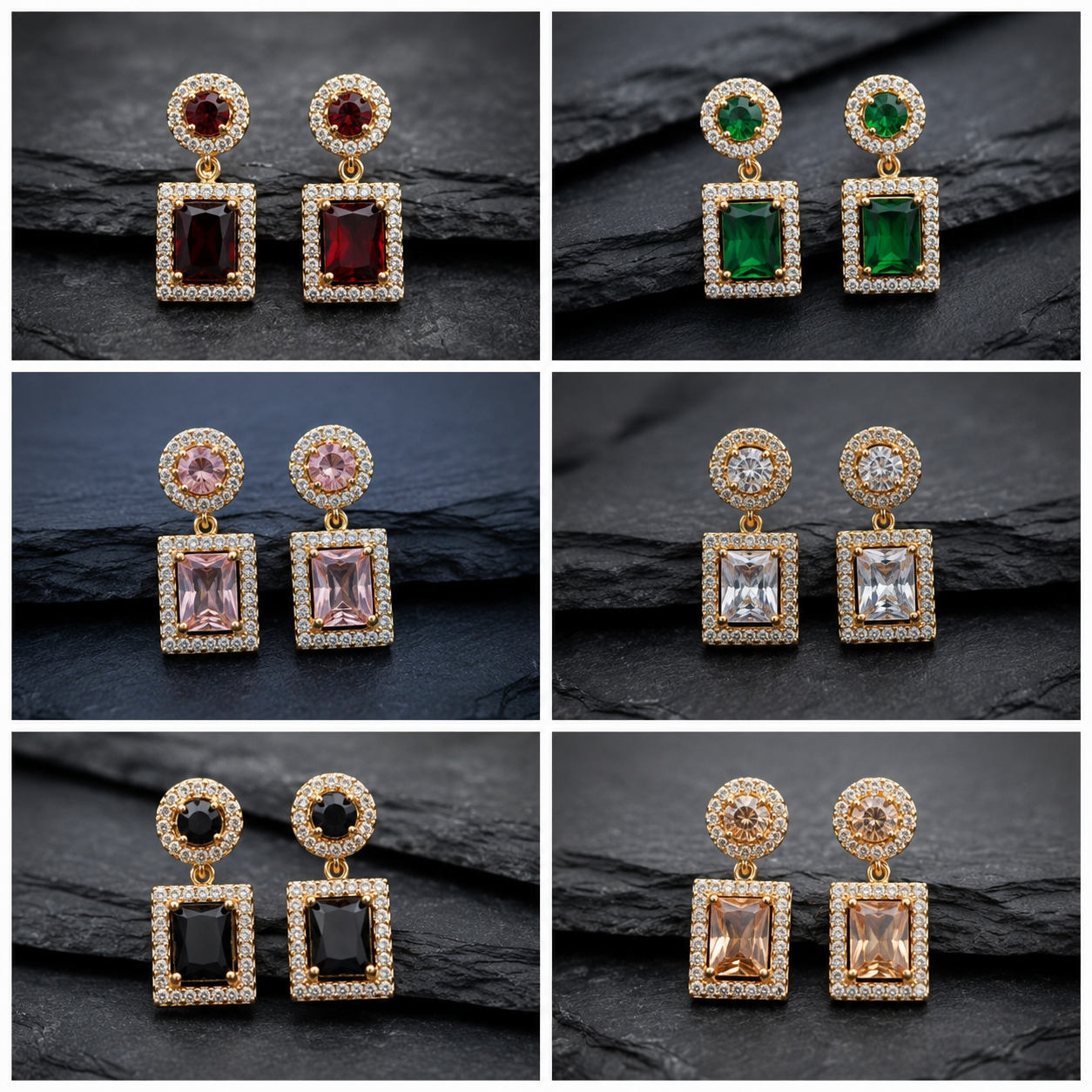 Silver and Golden Plated Cubic Zirconia Dangle Earrings