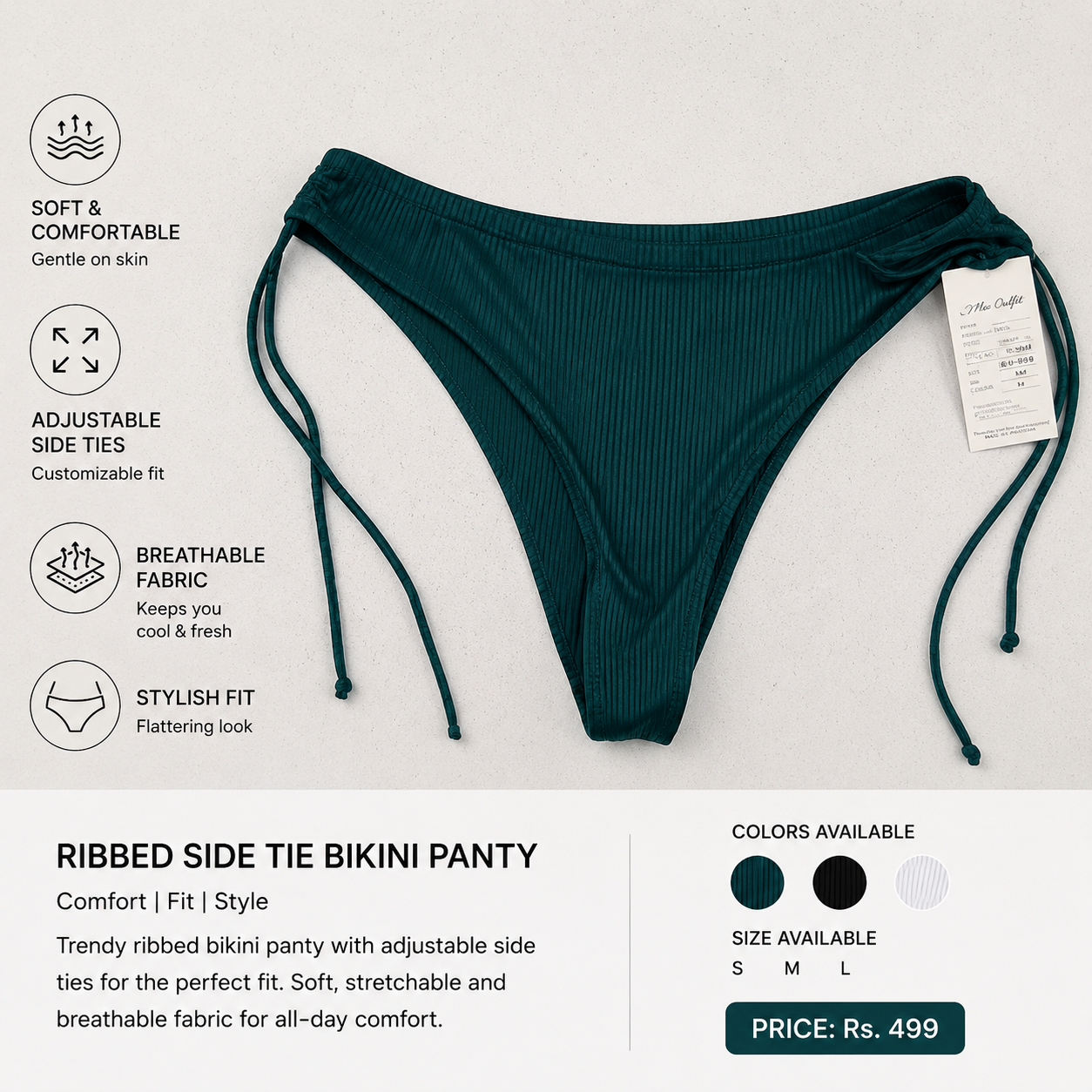 Ribbed Side Tie Bikini Panty