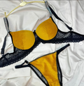 Luxury Yellow & Black Lace Lingerie Set
