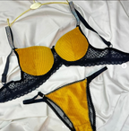 Luxury Yellow & Black Lace Lingerie Set