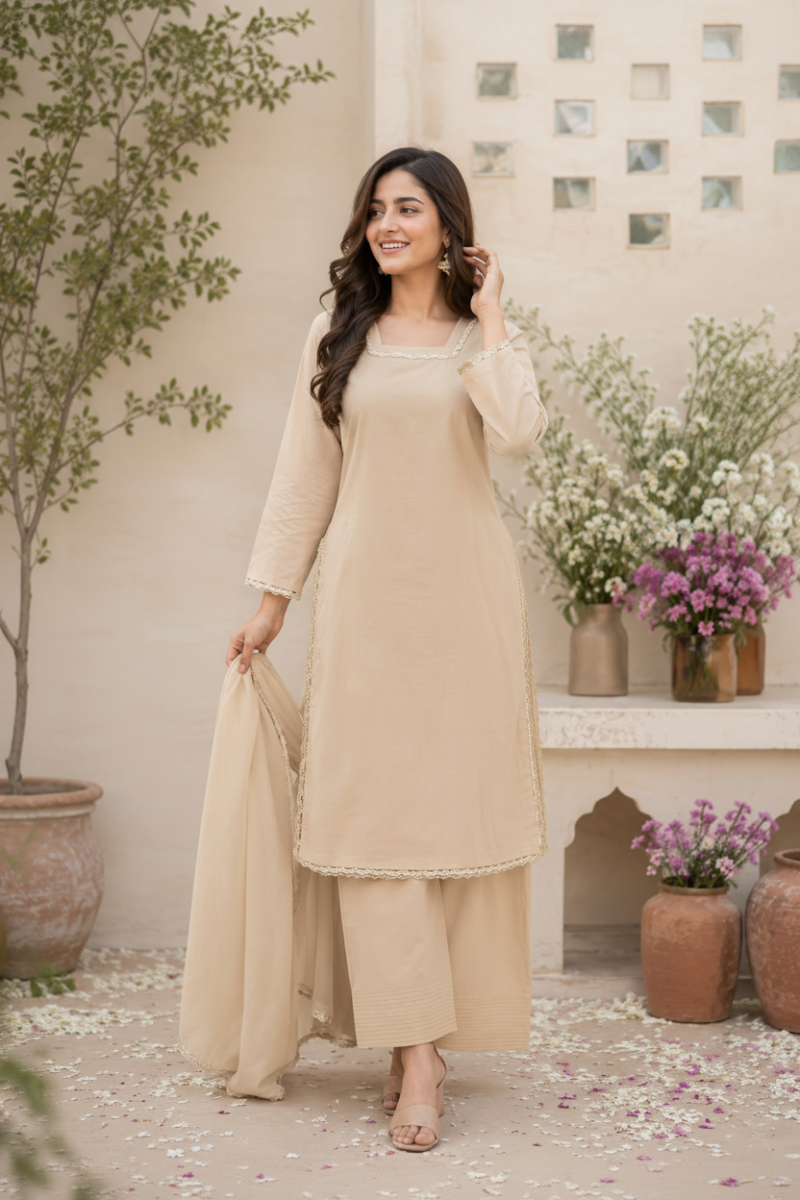 3 Piece Cotton Lawn Straight Kurta & Farshi Trouser