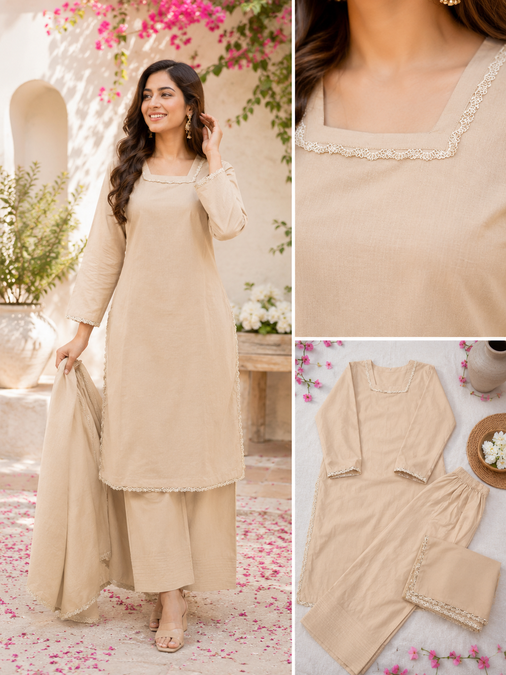 3 Piece Cotton Lawn Straight Kurta & Farshi Trouser