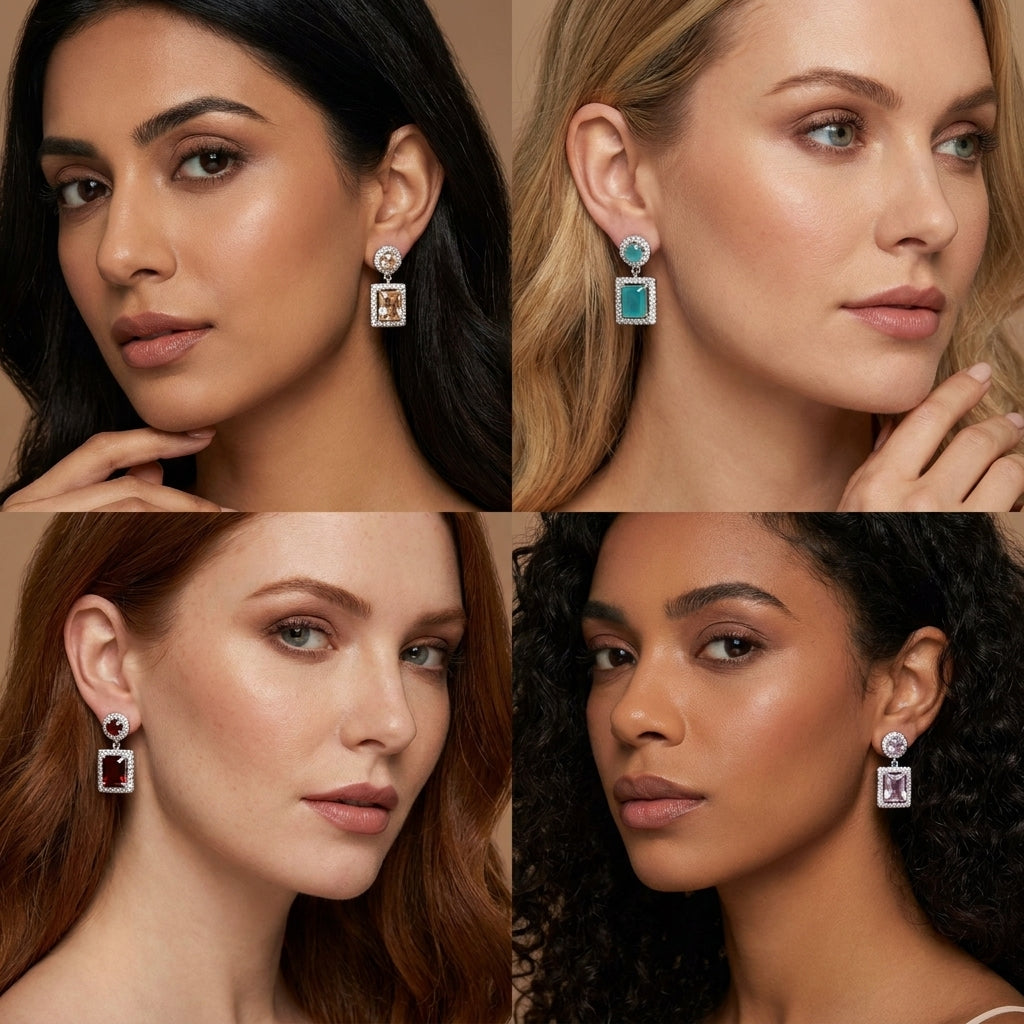 Silver and Golden Plated Cubic Zirconia Dangle Earrings