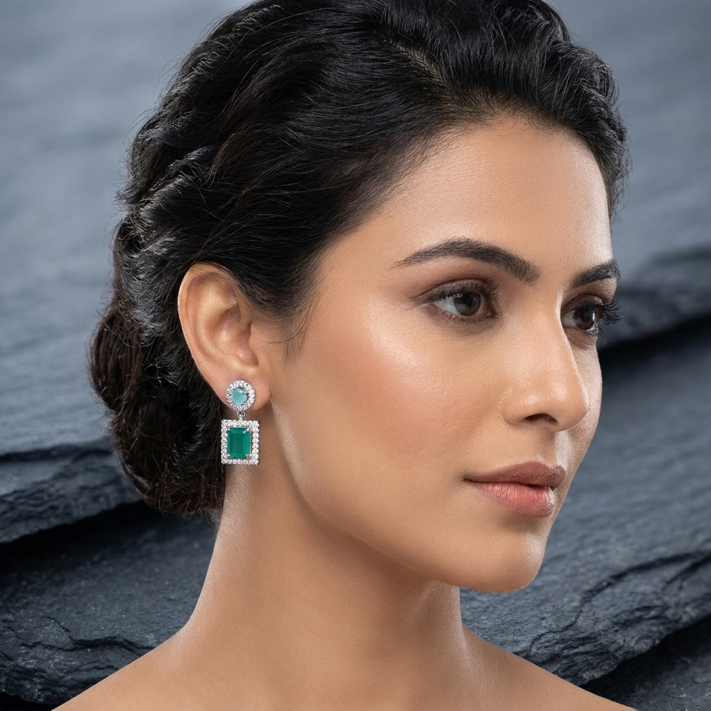 Silver and Golden Plated Cubic Zirconia Dangle Earrings