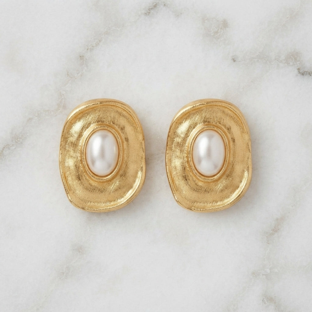 Stainless Steel Vintage Pearl Stud Earrings for Women