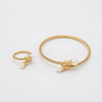 Sawera Studio Pearl Open Cuff Bracelet & Adjustable Ring Set
