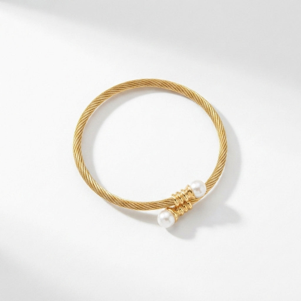 Sawera Studio Pearl Open Cuff Bracelet & Adjustable Ring Set