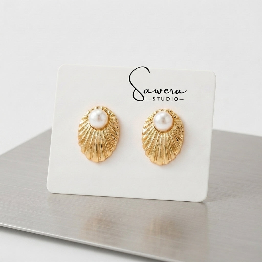 Sawera Studio Pearl Shell Stainless Steel Stud Earrings