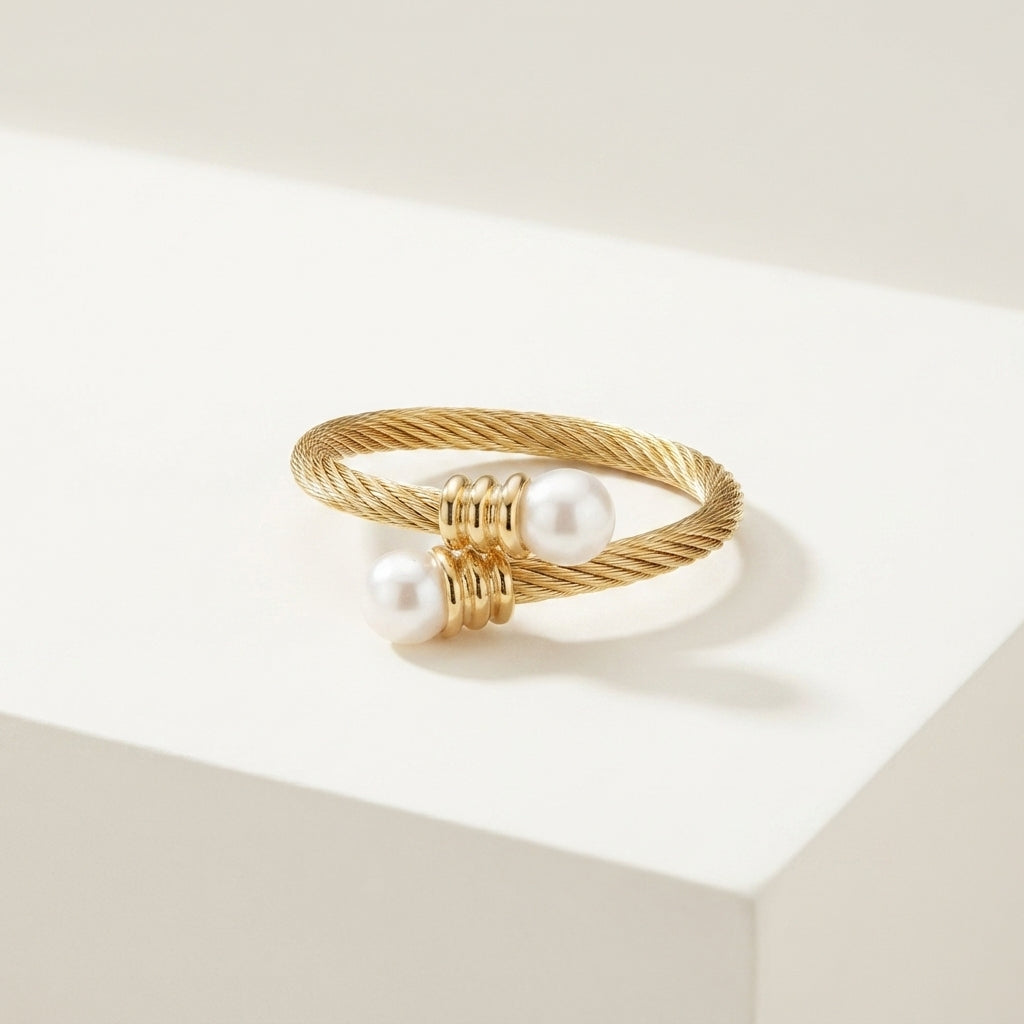 Sawera Studio Pearl Open Cuff Bracelet & Adjustable Ring Set