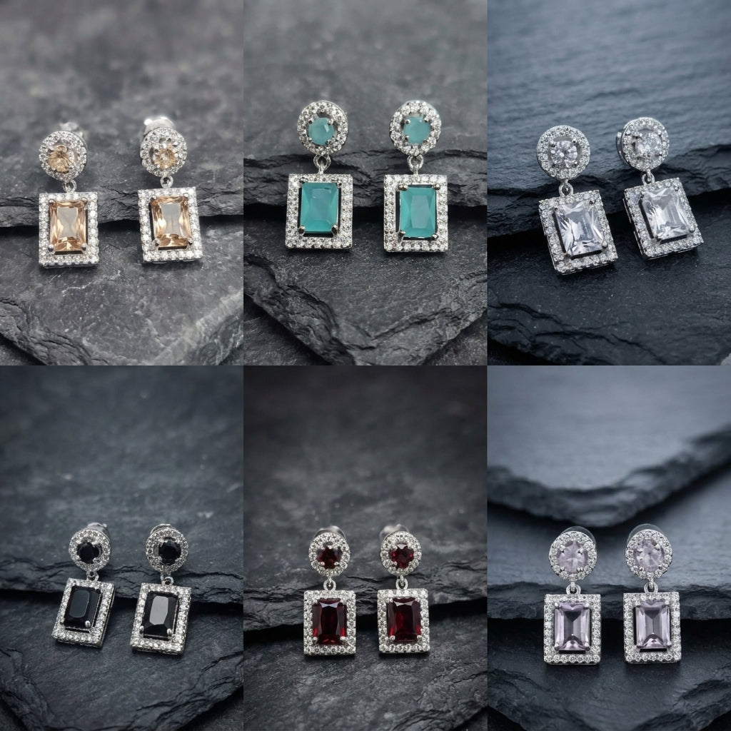 Silver and Golden Plated Cubic Zirconia Dangle Earrings