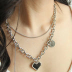 Silver Layered Heart Pendant Necklace for Women