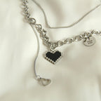 Silver Layered Heart Pendant Necklace for Women