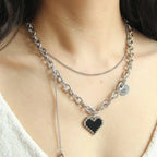 Silver Layered Heart Pendant Necklace for Women