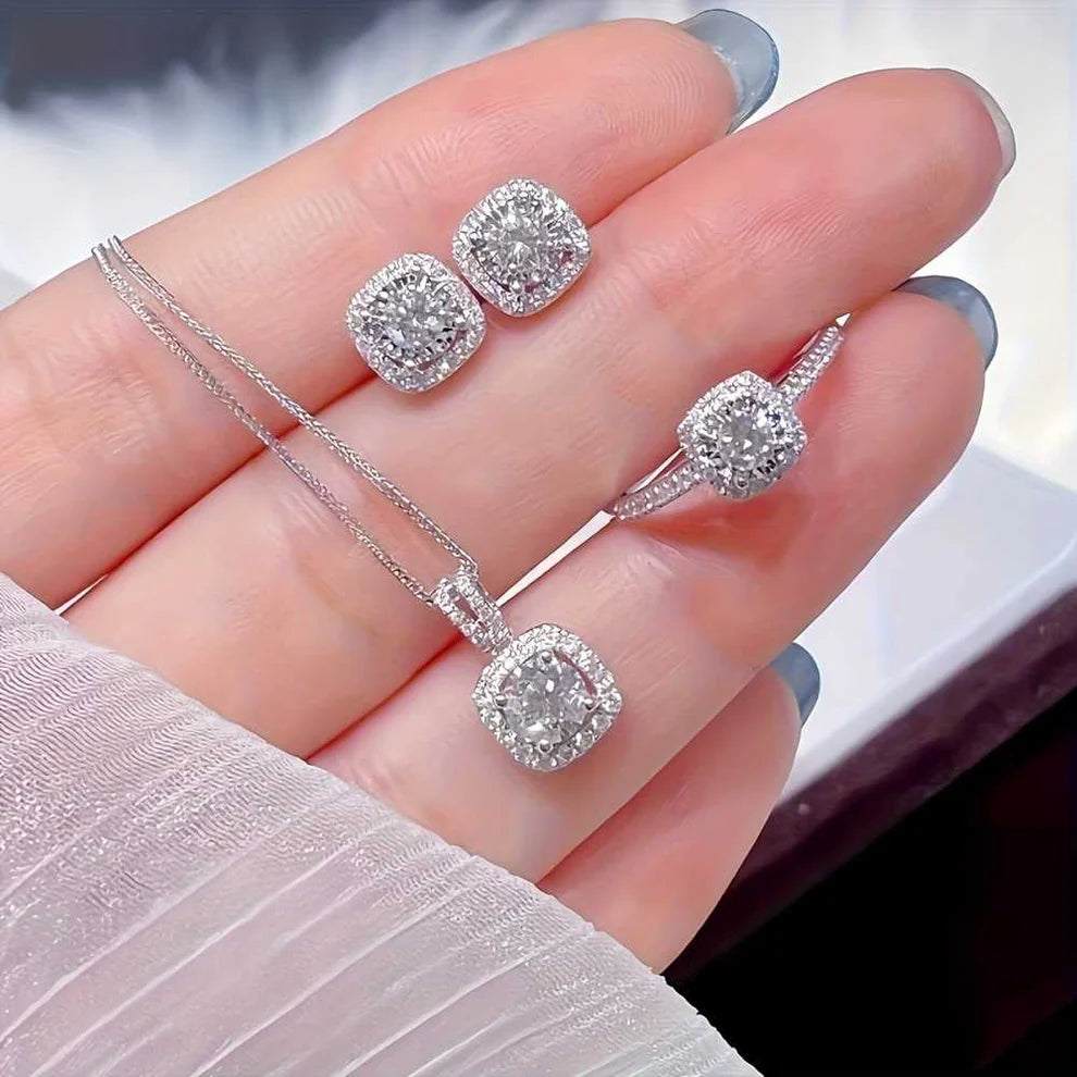 Luxury Silver Crystal Jewelry Set for Women