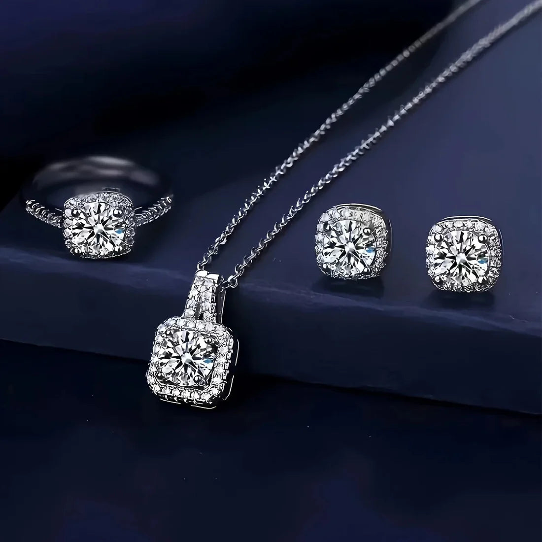 Luxury Silver Crystal Jewelry Set for Women