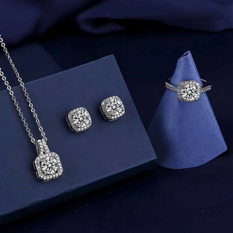 Luxury Silver Crystal Jewelry Set for Women