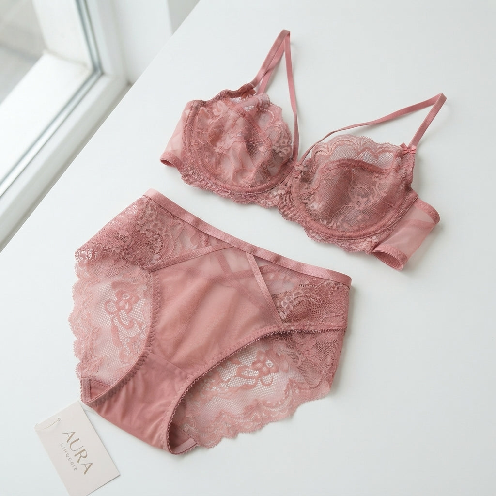 Elegant Lace Bra & Panty Set – Non Padded