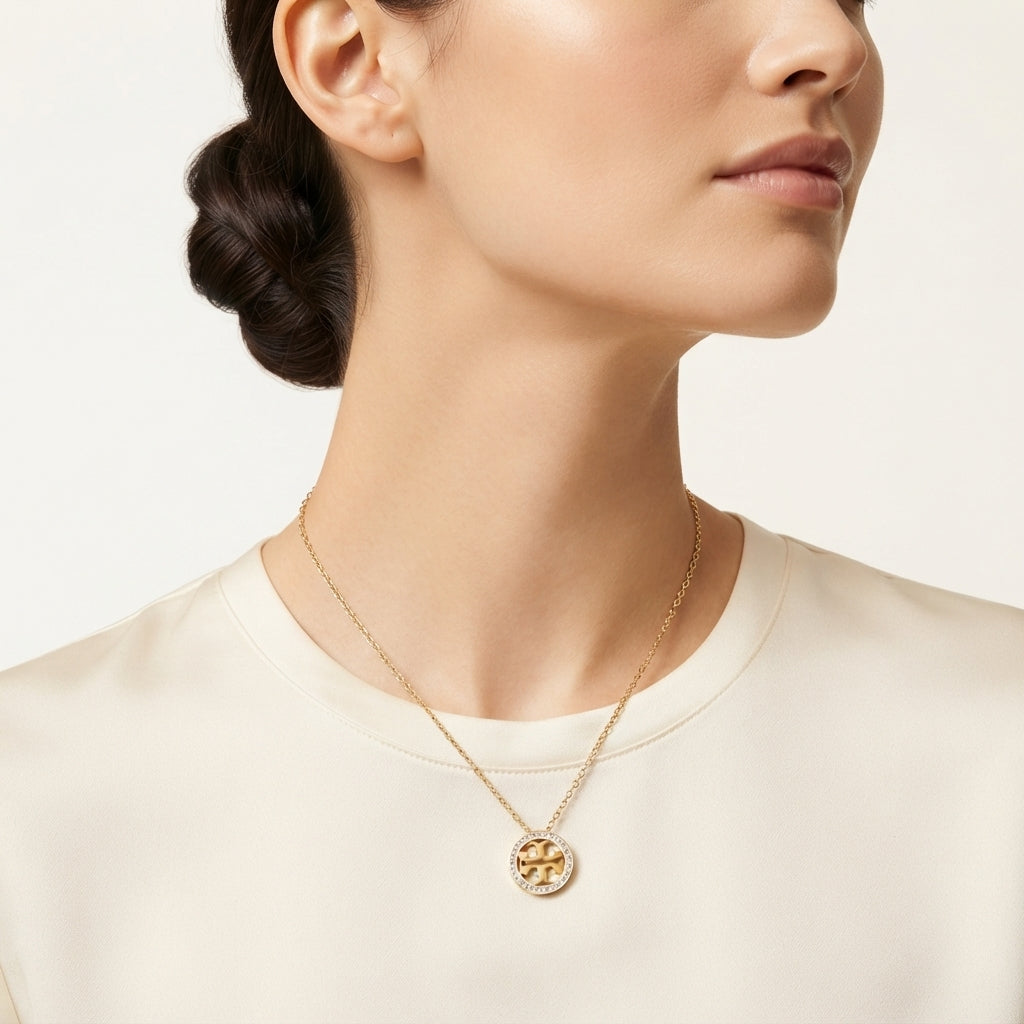 Sawera Studio Luxury Stainless Steel Crystal Pendant Necklace
