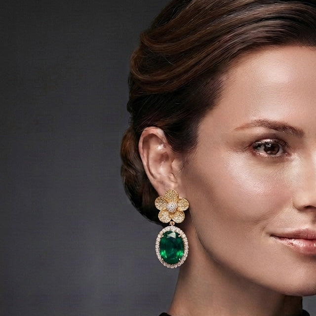 Gold Plated Elegant Oval Stone Earrings