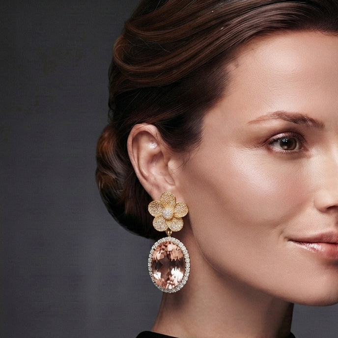 Gold Plated Elegant Oval Stone Earrings