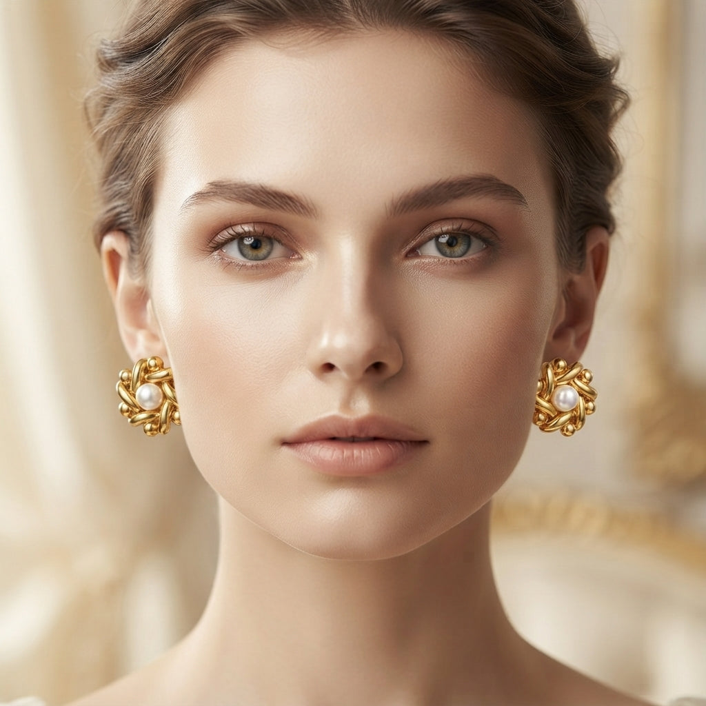 Sawera Studio Pearl Shell Stainless Steel Stud Earrings