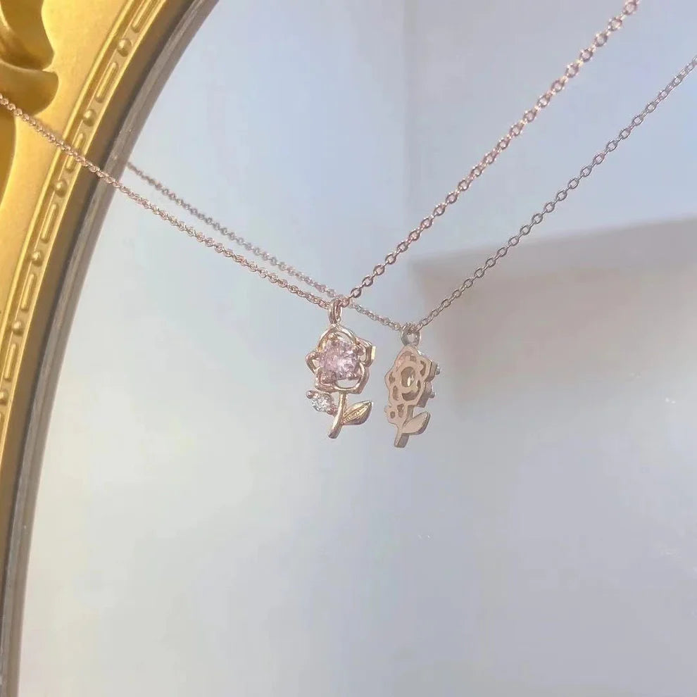 Pink Flower Rose Gold - Necklace