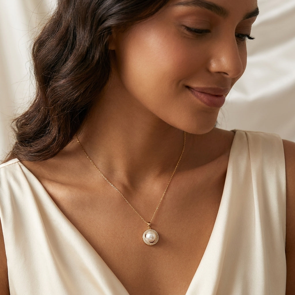 Luxury Pearl Halo Pendant Necklace for Women