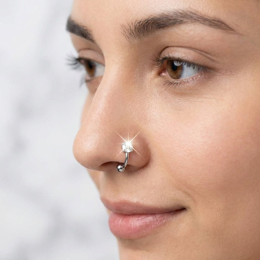 Minimalist Open silver Hoop Nose Pin