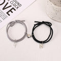 Grey & Black Lock & Key Magnetic Heart - Bracelet Set