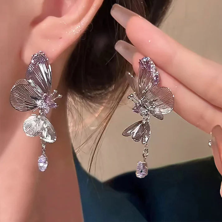 Diamond & Silver Butterfly - Earring