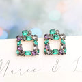 Square Glass Multi Dimond - Earring Style