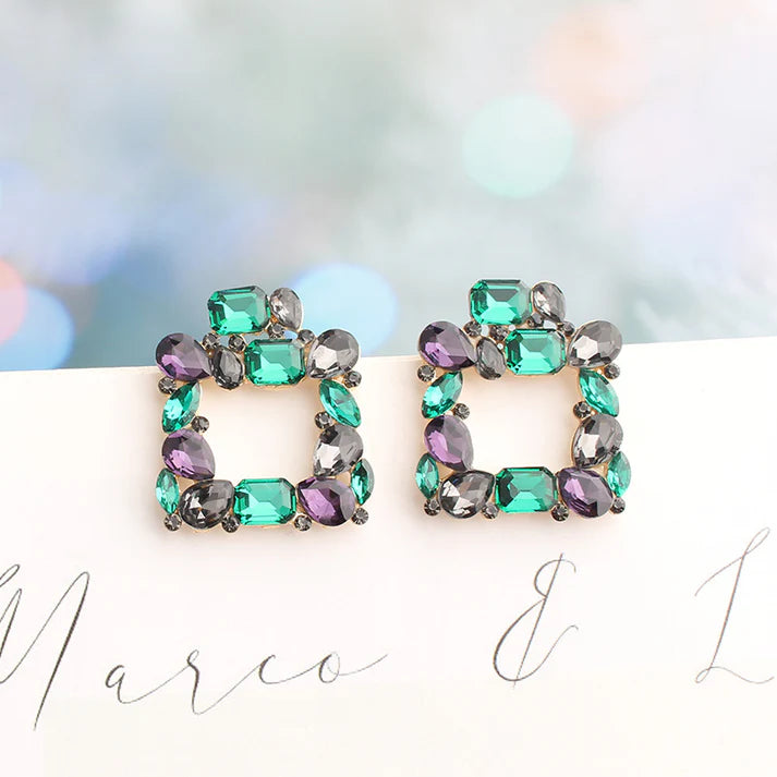 Square Glass Multi Dimond - Earring Style
