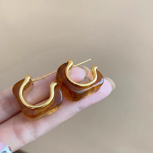 Acrylic Amber Gold Foil - Earring