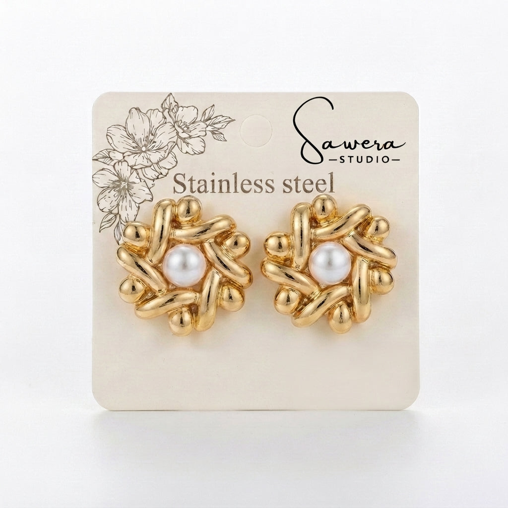 Sawera Studio Pearl Shell Stainless Steel Stud Earrings