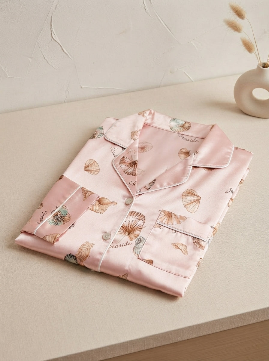 Cute Pink Bow & Floral Summer Silk Nightsuit for Women