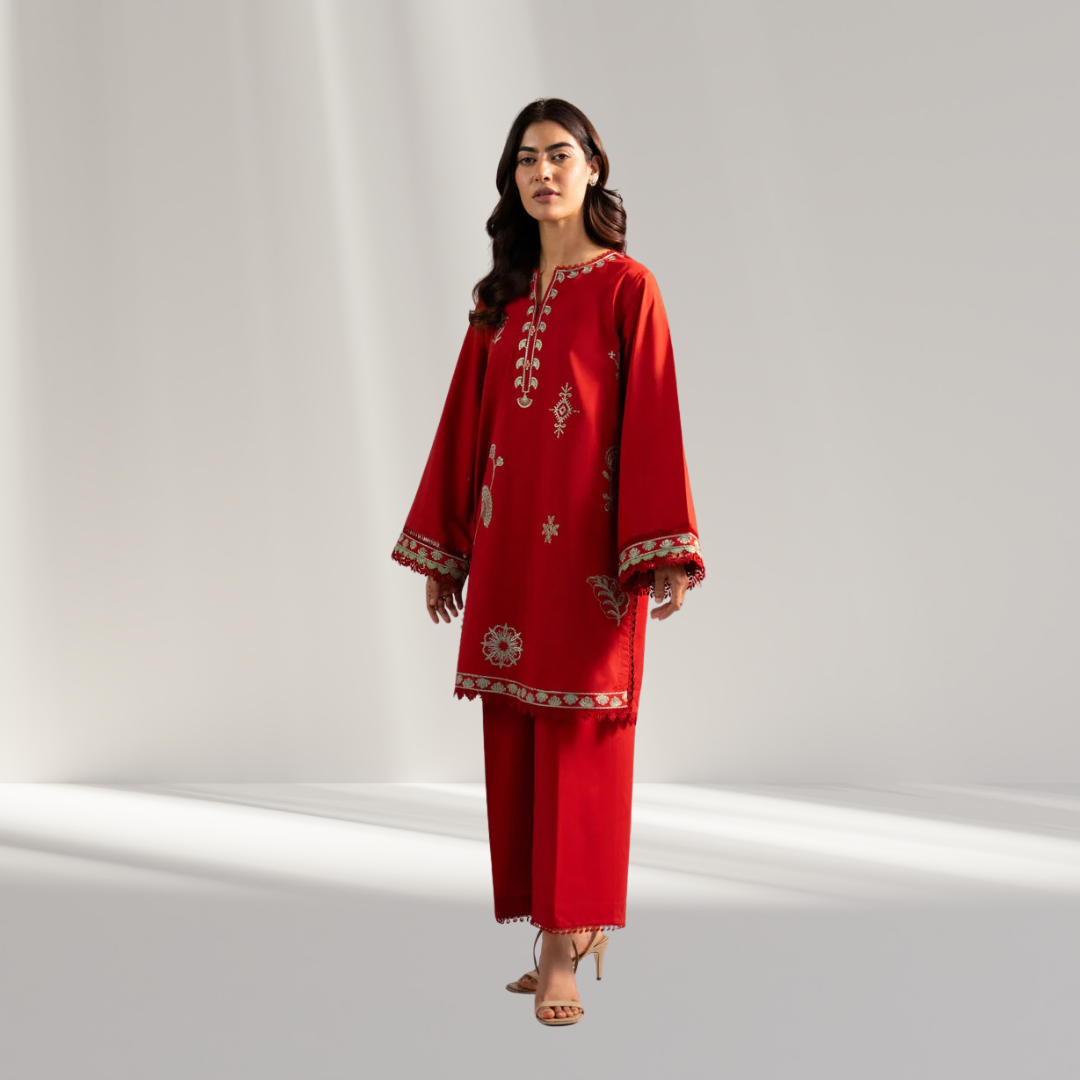 Embroidered Cotton Viscose Trouser Shirt