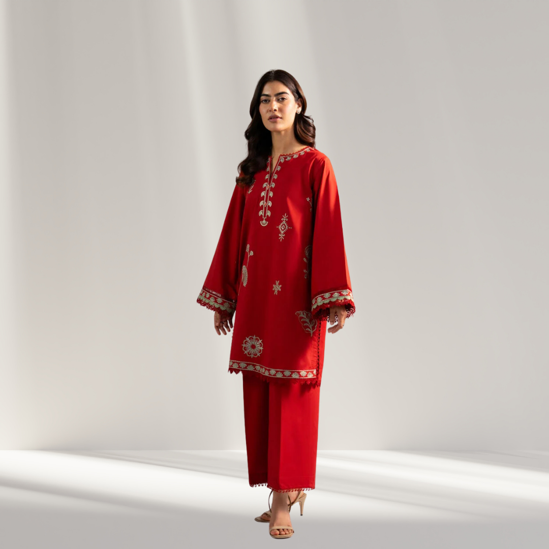 Embroidered Cotton Viscose Trouser Shirt