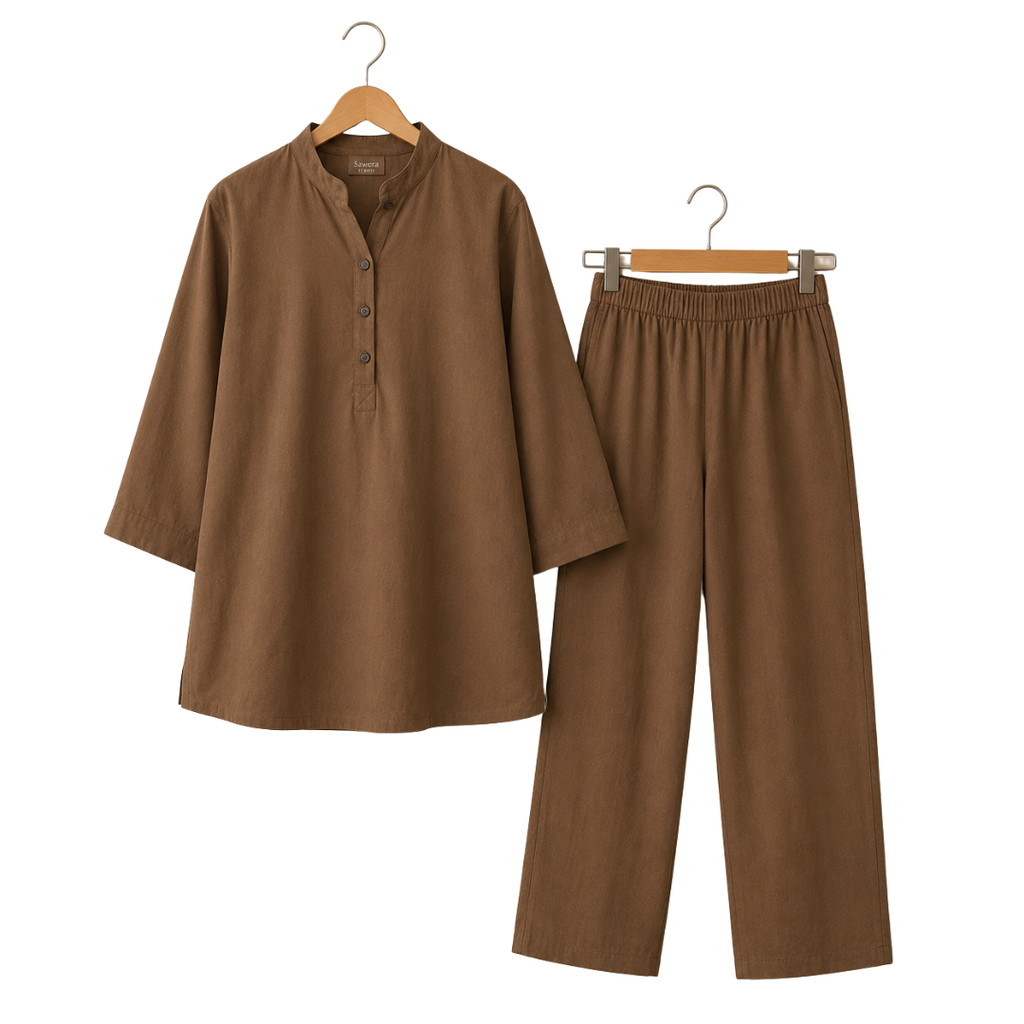 Women's Brown Plain Cotton Co-Ord Set