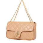 Beige quilted small shoulder bag with chain