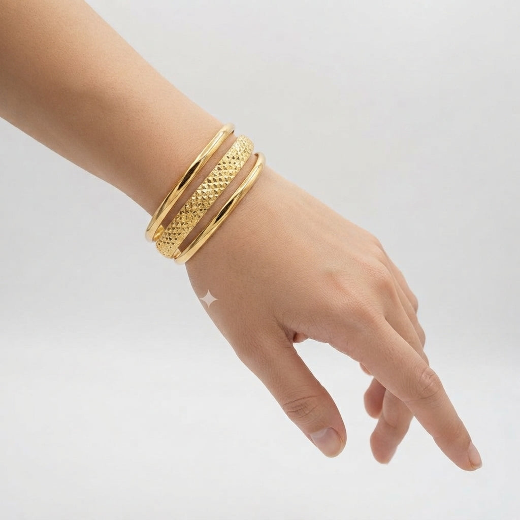 Luxury Triple Band Open Cuff Bracelet – Stainless Steel Gold Plated Jewelry