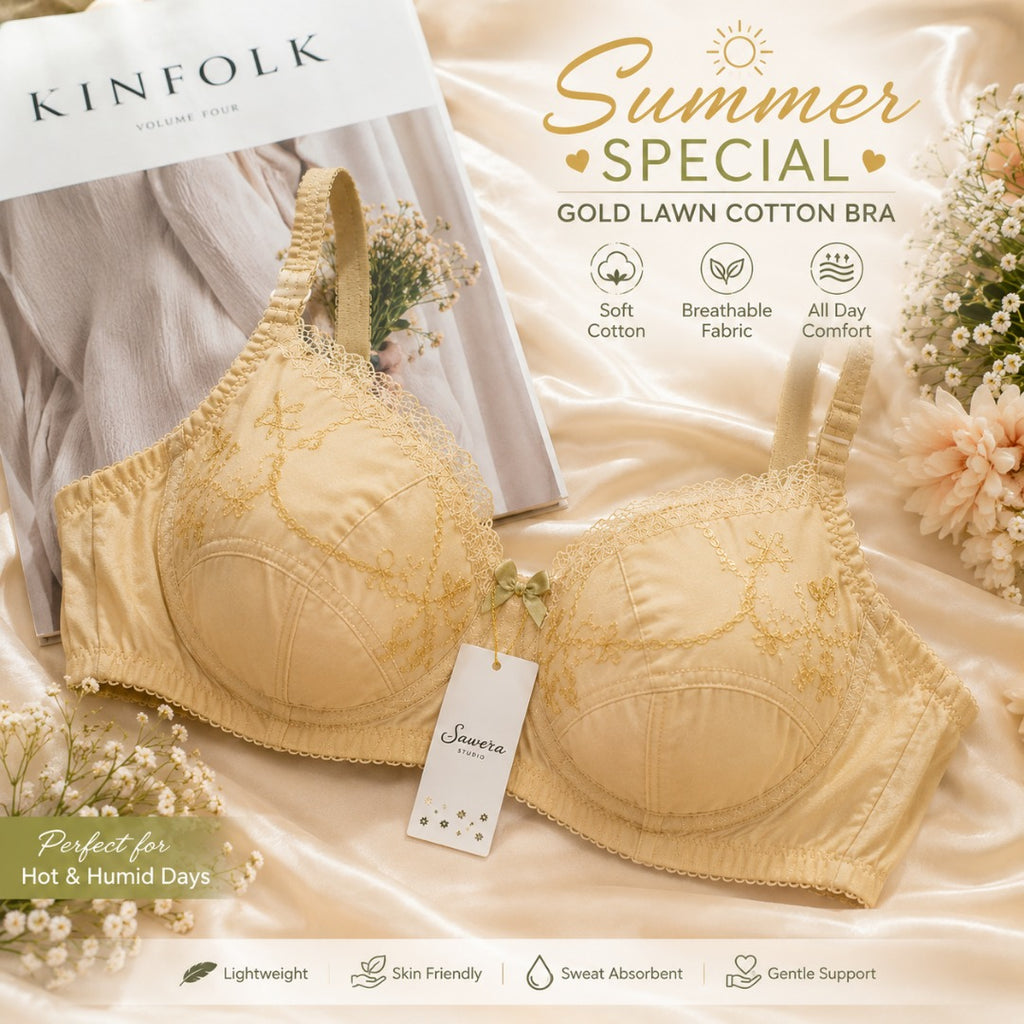 Soft Cotton Embroidered Bra – Pink