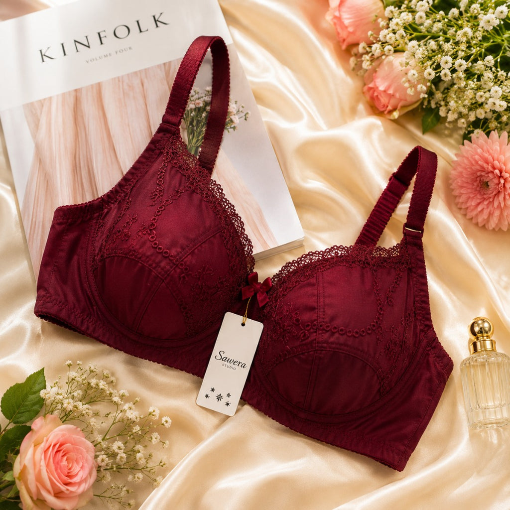 Soft Cotton Embroidered Bra – Pink