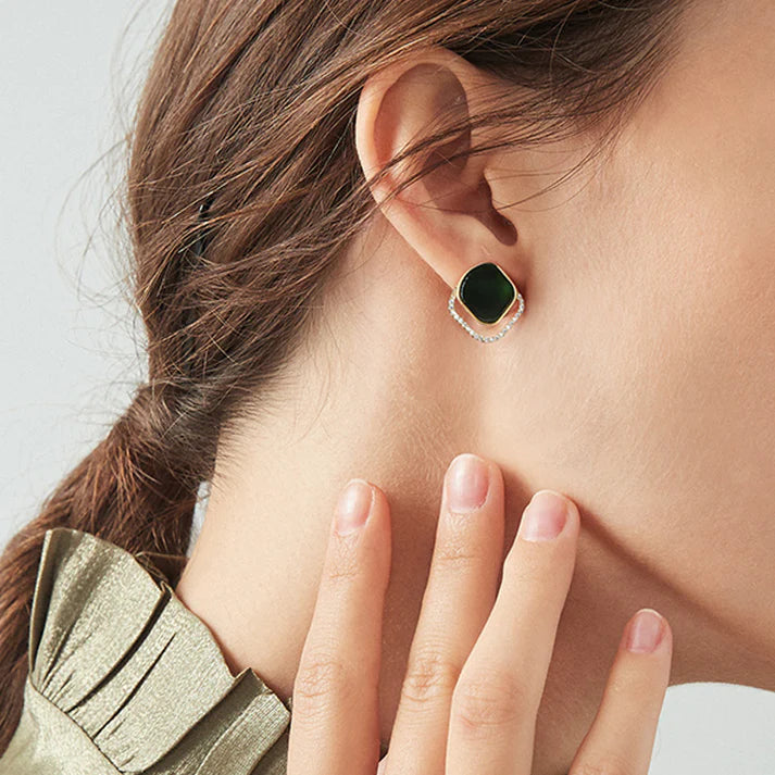 Colored Stone Gold Red & Green - Earring
