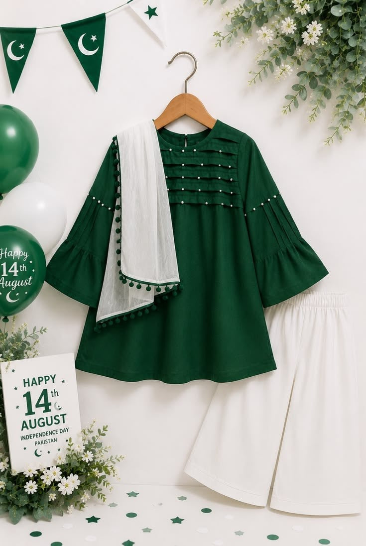 Azadi Collection | Girls Green 3 Piece Suit